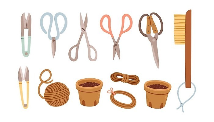 EPS 해외이미지 화분 일러스트 사람없음 끈 브러쉬빗 엘리먼트 쪽가위 해외202309 해외일러스트 가위_도구 파일형식 벡터