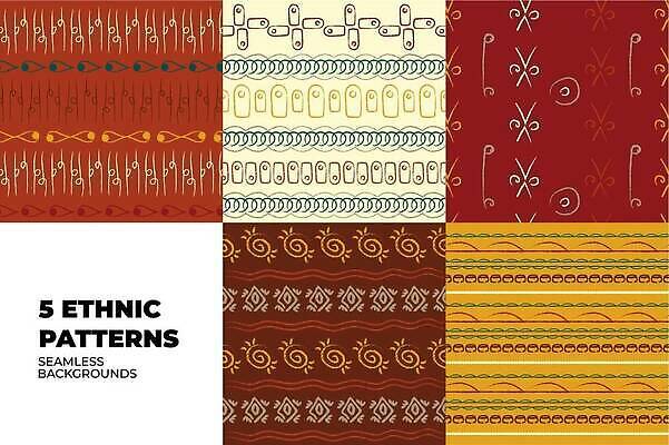 EPS 해외이미지 문양 선 패턴 일러스트 아프리카 사람없음 그래픽 빨간색 세트 갈색 노란색 해외202309 해외일러스트 나라 컬러 무늬 파일형식 벡터