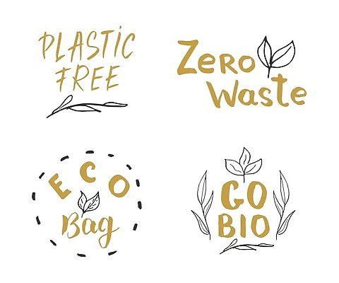 EPS 해외이미지 손글씨 점선 잎 일러스트 캘리그라피 타이포그라피 사람없음 장식 플라스틱 손그림 바이오 에코백 제로웨이스트 해외202309 해외일러스트 식물 문자 선 가방 재질 그린캠페인 사회이슈 에코 파일형식 벡터