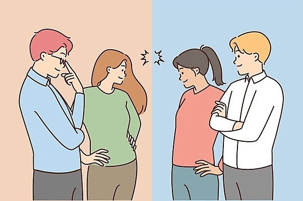 EPS 해외이미지 여자 남자 안경 허리손 일러스트 여러명 상반신 성인 팔짱 싸움 성인만 해외일러스트 잡화 포즈 다수 모션 사람 파일형식 벡터