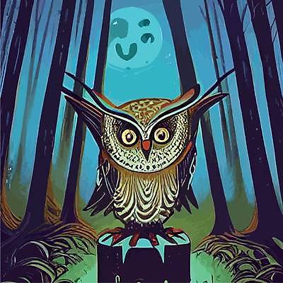 EPS 해외이미지 나무 야생동물 일러스트 사람없음 야간 숲 부엉이 해외202309 해외일러스트 자연요소 식물 동물 조류 파일형식 벡터