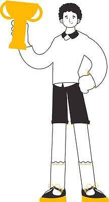 EPS 해외이미지 전신 남자 허리손 일러스트 한명 들기 성인 우승 비즈니스맨 상패 트로피 라인아트 성인남자한명만 해외202309 해외일러스트 1 선 포즈 비즈니스 모션 사람 최고 직장인 상_우승 남자한명만 성인남자만 파일형식 벡터