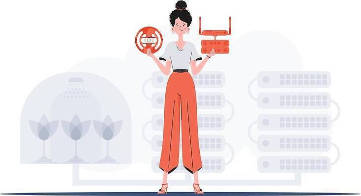 EPS 해외이미지 전신 여자 일러스트 한명 들기 성인 원형 와이파이 사물인터넷 성인여자한명만 해외202309 해외일러스트 도형 1 모션 정보기술 사람 무선인터넷 여자한명만 성인여자만 파일형식 벡터