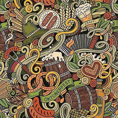 EPS 해외이미지 백그라운드 잎 패턴 일러스트 맥주 사람없음 소시지 낙서 가득함 맥주병 술통 브레첼 해외일러스트 식물 무늬 술병 디저트 주류 가공식품 파일형식 벡터