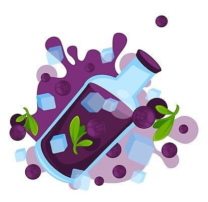 EPS 해외이미지 일러스트 사람없음 보라색 얼음 주스 풀잎 달콤 블루베리 블루베리주스 음료수병 해외202309 해외일러스트 자연요소 음료 컬러 잎 과일 풀_식물 맛 과일주스 병_담는 파일형식 벡터