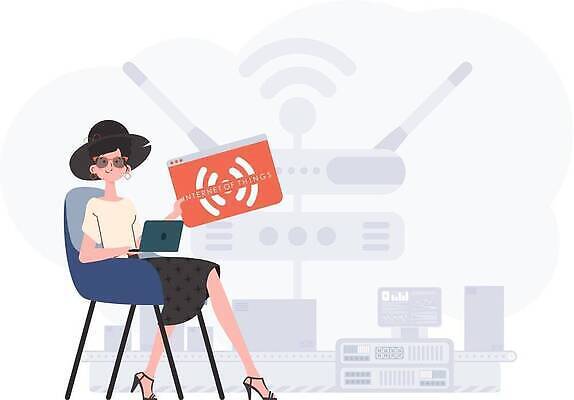 EPS 해외이미지 전신 모자 여자 의자 일러스트 한명 들기 앉기 성인 노트북 선글라스 인터넷창 사물인터넷 성인여자한명만 해외202309 해외일러스트 1 잡화 안경 가구 인터넷 모션 정보기술 사람 전자제품 여자한명만 성인여자만 파일형식 벡터