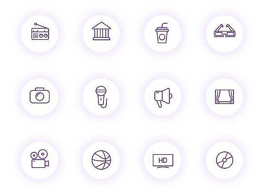 EPS 해외이미지 디자인 안경 선 컬러 의자 일러스트 놀이 세트 픽토그램 3D 카메라 보라색 텔레비전 웹 원형 티켓 영화관 극장 필름 심볼 영화 마이크 사인 박물관 윤곽 팝콘 스포트라이트 동영상 멀티미디어 얼레 UI 고립 벡터 해외202309 해외일러스트 도형 잡화 음향기기 가구 인터넷 문화예술 전자제품 디지털합성 파일형식
