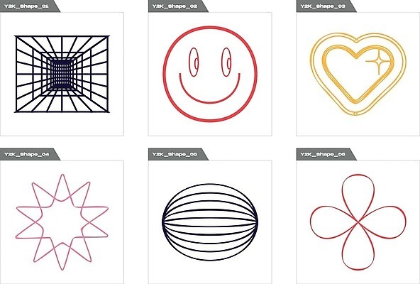 EPS 해외이미지 꽃 일러스트 추상 사람없음 그래픽 세트 하트 라인아트 복고 엘리먼트 Y2K 해외202309 해외일러스트 모양 식물 선 컨셉 무늬 파일형식 벡터