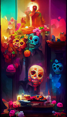 포토 JPG 해외이미지 전통 문화 컬러 벽지 멕시코 미술 사람없음 컬러풀 죽음 제단 해골모형 해외202309 해외포토 북아메리카 문화예술 모형 파일형식
