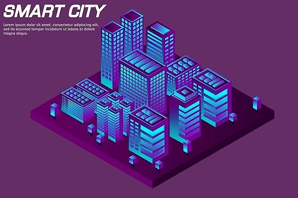 EPS 해외이미지 일러스트 빌딩 사람없음 건물 파란색 도시 아이소메트릭 해외202309 해외일러스트 건축물 컬러 파일형식 벡터