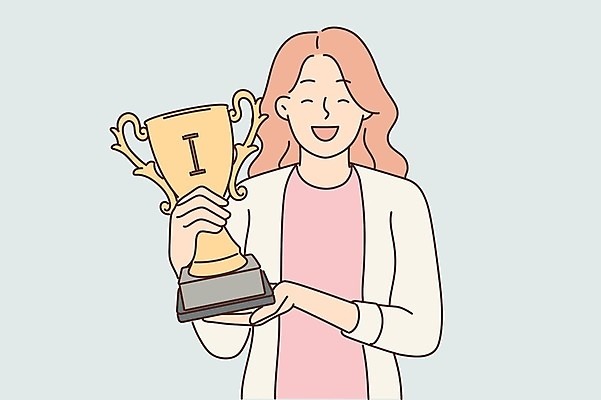 EPS 해외이미지 여자 행복 일러스트 한명 들기 상반신 성인 트로피 성인여자한명만 해외일러스트 1 감정 모션 사람 상_우승 여자한명만 성인여자만 파일형식 벡터