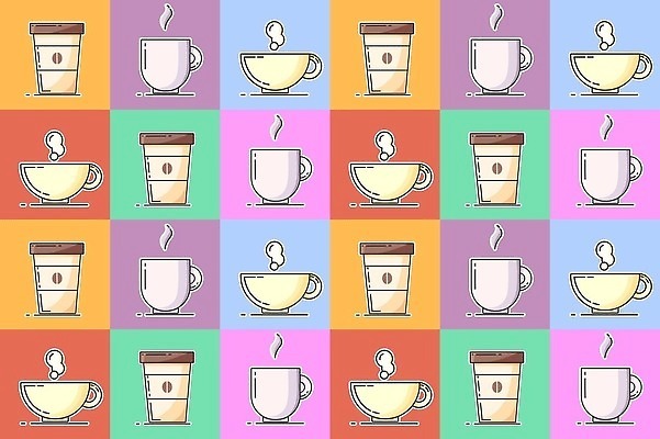 EPS 해외이미지 디자인 종이 커피 음료 선 음식 백그라운드 패턴 일러스트 벽지 아침 추상 콩 미술 그래픽 장식 컵 상점 주방 식당 카페 머그컵 덮개 뜨거움 플랫 아침식사 수증기 인쇄 일회용 심볼 크림 메뉴 그림 질감 카푸치노 에스프레소 라떼 모카 카페인 벡터 반복 해외202309 해외일러스트 주간 식기 무늬 문화예술 곡류 식사 뚜껑 파일형식