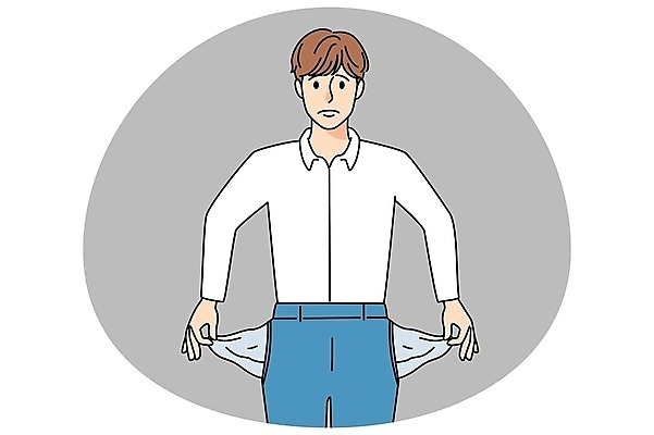 EPS 해외이미지 남자 일러스트 한명 상반신 성인 주머니 거지 뒤집기 우울감 성인남자한명만 해외일러스트 1 감정 모션 사람 남자한명만 성인남자만 파일형식 벡터