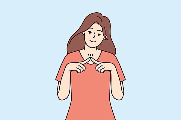 EPS 해외이미지 여자 일러스트 한명 손짓 상반신 성인 수줍음 손모으기 성인여자한명만 해외202309 해외일러스트 1 감정 모션 사람 여자한명만 성인여자만 파일형식 벡터