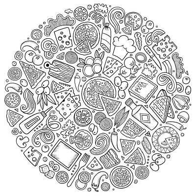 EPS 해외이미지 클립아트 접시 디자인 음식 조각 토마토 채소 일러스트 재료 피자 패스트푸드 요리 장식 상자 식사 버섯 이탈리아 뜨거움 원형 소시지 맛 낙서 만화 스케치 라인아트 오브젝트 올리브 서식 윤곽 손그림 칼로리 마르게리타피자 모짜렐라치즈 살라미 페퍼로니 피자집 해외202309 해외일러스트 도형 식기 열매 유럽 선 컨셉 치즈 서양음식 미술 상점 가공식품 인스턴트 파일형식 벡터