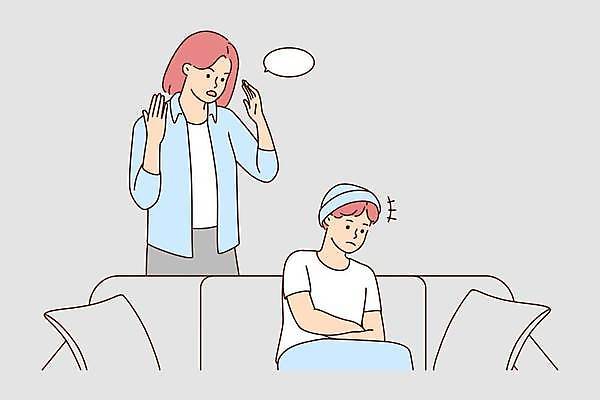 EPS 해외이미지 라이프스타일 여자 남자 아들 어린이 말풍선 일러스트 엄마 소년 상반신 성인 두명 소파 팔짱 분노 잔소리 해외일러스트 감정 의자 가족 모션 사람 생활 파일형식 벡터