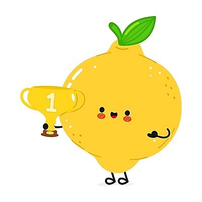 EPS 해외이미지 일러스트 사람없음 귀여움 레몬 트로피 과일캐릭터 레몬캐릭터 해외일러스트 일러캐릭터 캐릭터 컨셉 과일 상_우승 파일형식 벡터