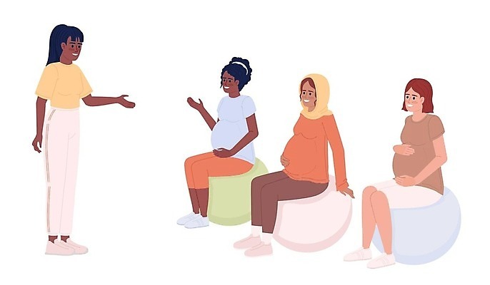 EPS 해외이미지 전신 여자 일러스트 앉기 여러명 성인 운동 임산부 짐볼 성인여자만 해외202309 해외일러스트 다수 모션 건강 사람 임신 여자만 성인만 파일형식 벡터