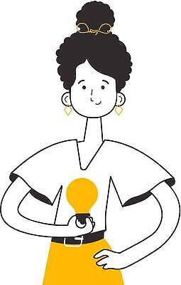 EPS 해외이미지 여자 일러스트 전구 아이디어 한명 들기 성인 잡기 라인아트 성인여자한명만 해외202309 해외일러스트 1 선 컨셉 모션 사람 여자한명만 성인여자만 파일형식 벡터