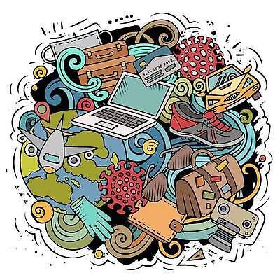 EPS 해외이미지 클립아트 디자인 포스터 여행 스티커 가방 일러스트 휴가 설계 비행기 가면 안전 장식 노트북 컬러풀 세계 짐 신용카드 바이러스 보호 낙서 만화 심볼 오브젝트 예방 엽서 모음 탐사 구성 백신 위생관리 전염병 코로나바이러스 뉴노멀 락다운 해외202309 해외일러스트 잡화 컬러 컨셉 의학 항공교통 대중교통 관리 금융 경제 전자제품 질병 편지 파일형식 벡터