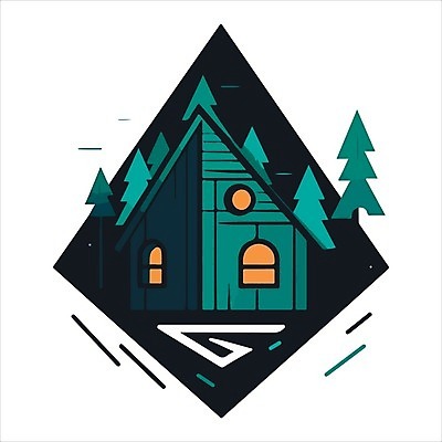 EPS 해외이미지 나무 일러스트 사람없음 초록색 숲속 오두막 심볼 해외202309 해외일러스트 식물 컬러 숲 파일형식 벡터