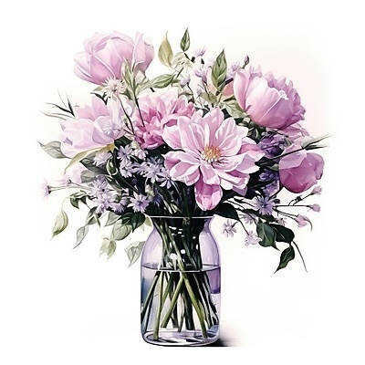 JPG 해외이미지 식물 부케 일러스트 사람없음 꽃병 연보라색 해외202309 해외일러스트 꽃 꽃다발 보라색 파일형식