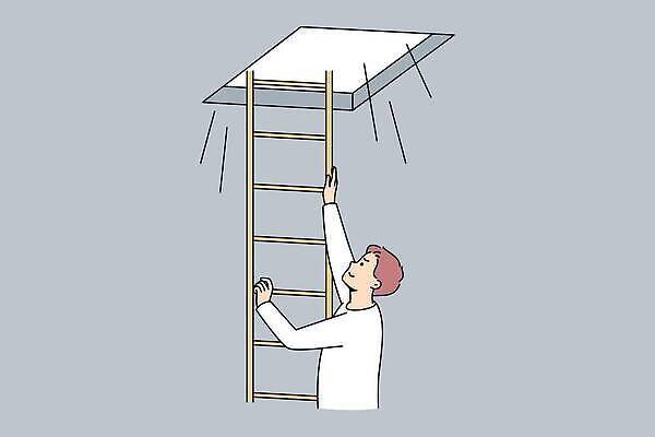 EPS 해외이미지 남자 인물캐릭터 일러스트 사다리 한명 상반신 성인 빛 천장 오르기 긍정 성인남자한명만 해외202309 해외일러스트 일러캐릭터 캐릭터 1 컨셉 모션 사람 도구 남자한명만 성인남자만 파일형식 벡터