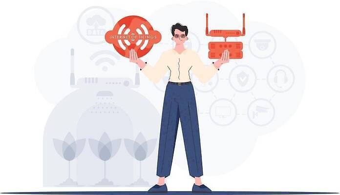 EPS 해외이미지 전신 남자 일러스트 한명 들기 성인 와이파이 사물인터넷 성인남자한명만 해외202309 해외일러스트 1 모션 정보기술 사람 무선인터넷 남자한명만 성인남자만 파일형식 벡터