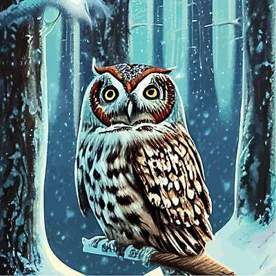 EPS 해외이미지 나무 야생동물 겨울 일러스트 사람없음 야간 숲 부엉이 해외202309 해외일러스트 자연요소 식물 동물 계절 조류 파일형식 벡터