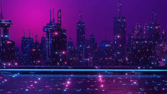 JPG 해외이미지 미래 빌딩 사람없음 건물 빛 3D 보라색 도시 사이버 네온 해외202309 해외포토 포토 건축물 컬러 컨셉 디지털합성 파일형식