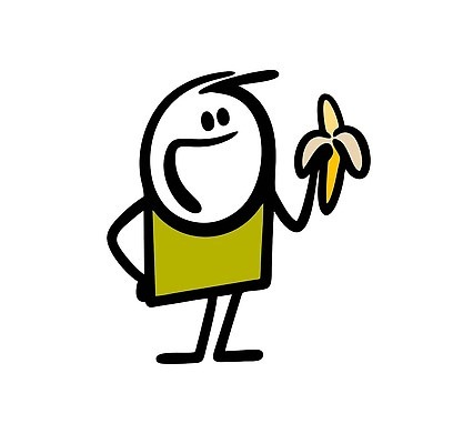 EPS 해외이미지 인물캐릭터 일러스트 바나나 한명 들기 사람 낙서 심플 해외202309 해외일러스트 일러캐릭터 캐릭터 1 과일 모션 파일형식 벡터