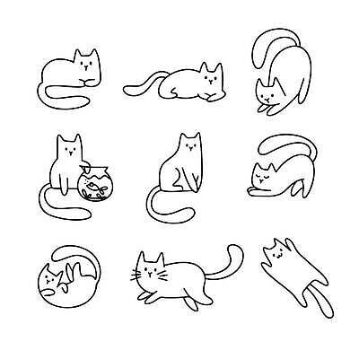 EPS 해외이미지 동물 캐릭터 손 디자인 행복 선 포즈 일러스트 포유류 미술 그래픽 반려동물 세트 고양이 흰색 그리기 그룹 낙서 인쇄 만화 스케치 수집 그림 윤곽 고립 엘리먼트 스타일 벡터 해외202309 해외일러스트 일러캐릭터 감정 컬러 모션 문화예술 신체부위 파일형식