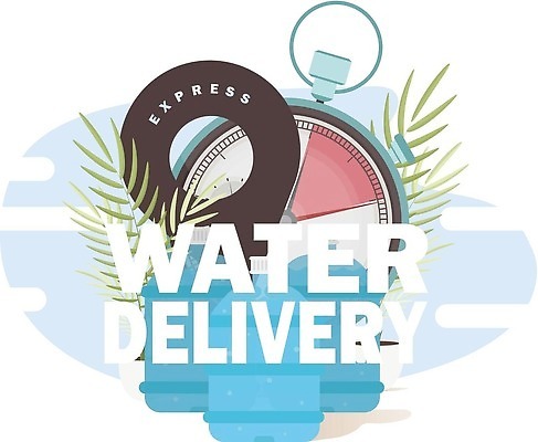 EPS 해외이미지 일러스트 사람없음 물 파란색 신선 풀잎 물통 배송 스톱워치 해외202309 해외일러스트 자연요소 시계 컬러 잎 풀_식물 파일형식 벡터