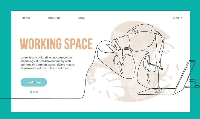 EPS 해외이미지 응시 여자 일러스트 비즈니스 한명 성인 노트북 비즈니스우먼 성인여자한명만 코워킹스페이스 해외202309 해외일러스트 1 시선 사람 전자제품 직장인 여자한명만 성인여자만 파일형식 벡터 공유경제