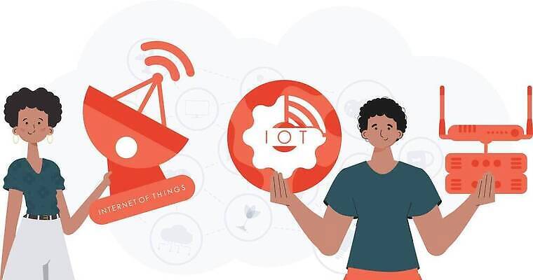 EPS 해외이미지 여자 남자 일러스트 협력 안테나 들기 상반신 성인 두명 원형 톱니바퀴 와이파이 사물인터넷 성인만 해외202309 해외일러스트 도형 통신 모션 정보기술 사람 무선인터넷 파일형식 벡터