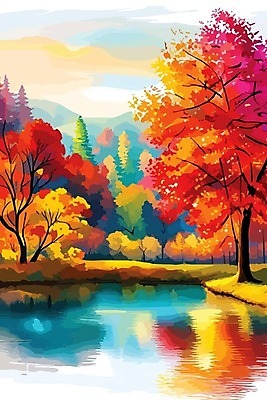 EPS 해외이미지 나무 호수 단풍 일러스트 사람없음 숲 해외202309 해외일러스트 식물 잎 파일형식 벡터