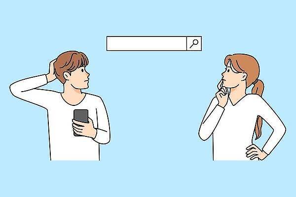 EPS 해외이미지 라이프스타일 여자 남자 일러스트 성인 두명 스마트폰 검색 고민 성인만 해외일러스트 감정 사람 생활 핸드폰 스마트기기 파일형식 벡터