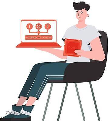 EPS 해외이미지 전신 남자 의자 일러스트 한명 들기 앉기 성인 노트북 사물인터넷 성인남자한명만 해외202309 해외일러스트 1 가구 모션 정보기술 사람 전자제품 남자한명만 성인남자만 파일형식 벡터