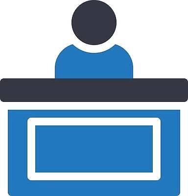 EPS 해외이미지 디자인 남자 일러스트 비즈니스 호텔 노동자 사람 그래픽 컴퓨터 사무실 모니터 정보 업무 도움 메시지 플랫 종업원 계산대 고객 책상 서비스 안내원 접수 헬프 벡터 해외202309 해외일러스트 직업 가구 컨셉 숙소 전자제품 작업 파일형식