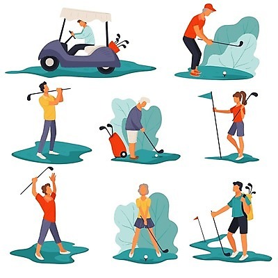 EPS 해외이미지 전신 여자 할아버지 노년 남자 할머니 잎 골프 일러스트 앉기 성인 운동복 손들기 골프채 골퍼 골프가방 골프카트 골프깃발 해외202309 해외일러스트 식물 옷 가방 모션 운동선수 골프용품 사람 구기 깃발 파일형식 벡터