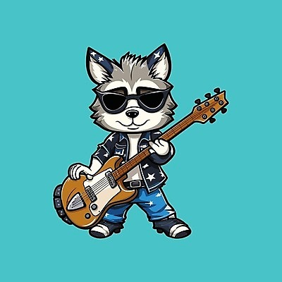 EPS 해외이미지 동물캐릭터 스티커 연주 일러스트 사람없음 선글라스 귀여움 기타 락스타 라쿤 해외202309 해외일러스트 일러캐릭터 동물 캐릭터 안경 음악 컨셉 현악기 너구리 파일형식 벡터