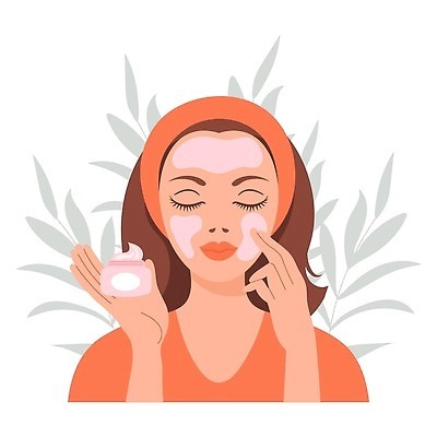 EPS 해외이미지 여자 잎 일러스트 한명 성인 사람없음 눈감음 화장품 크림 피부관리 성인여자한명만 해외202309 해외일러스트 식물 1 모션 사람 뷰티 여자한명만 성인여자만 파일형식 벡터