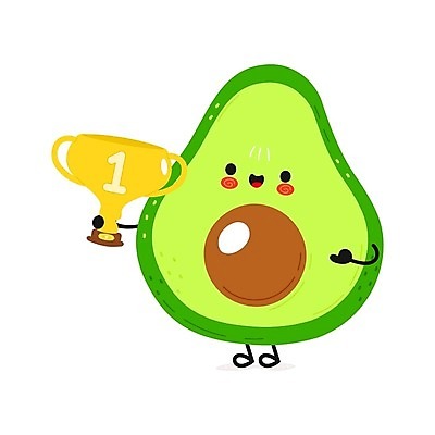 EPS 해외이미지 일러스트 들기 사람없음 귀여움 트로피 과일캐릭터 아보카도 아보카도캐릭터 해외일러스트 일러캐릭터 캐릭터 컨셉 과일 모션 상_우승 파일형식 벡터