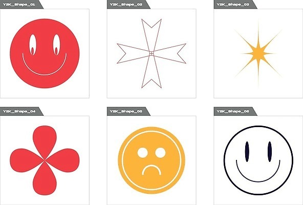 EPS 해외이미지 꽃 일러스트 추상 사람없음 그래픽 빨간색 세트 노란색 찡그림 라인아트 복고 엘리먼트 Y2K 해외202309 해외일러스트 식물 선 컬러 컨셉 무늬 표정 파일형식 벡터