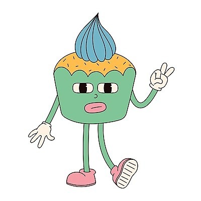 EPS 해외이미지 캐릭터 스티커 일러스트 부활절 표정 사람없음 만화 컵케이크 심볼 복고 코믹 마스코트 엘리먼트 해외202309 해외일러스트 일러캐릭터 기념일 케이크 파일형식 벡터