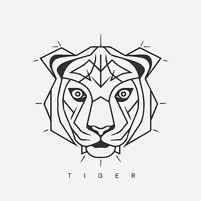 EPS 해외이미지 야생동물 선 일러스트 사람없음 검은색 호랑이 심볼 심플 해외202309 해외일러스트 동물 컬러 포유류 파일형식 벡터