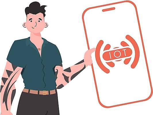 EPS 해외이미지 남자 일러스트 한명 들기 상반신 성인 스마트폰 사물인터넷 성인남자한명만 해외202309 해외일러스트 1 모션 정보기술 사람 핸드폰 스마트기기 남자한명만 성인남자만 파일형식 벡터