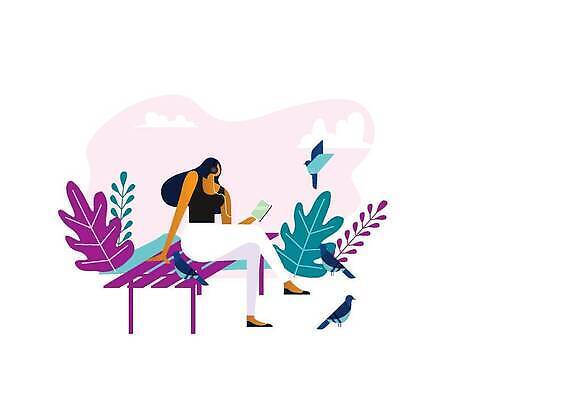 EPS 해외이미지 전신 여자 벤치 일러스트 조류 한명 앉기 성인 스마트폰 보라색 헤드셋 풀잎 성인여자한명만 해외202309 해외일러스트 동물 1 컬러 음향기기 잎 의자 모션 사람 핸드폰 스마트기기 헤드폰 풀_식물 여자한명만 성인여자만 파일형식 벡터