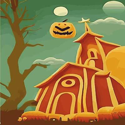 EPS 해외이미지 나무 일러스트 호박 주택 사람없음 할로윈 야간 잭오랜턴 해외202309 해외일러스트 자연요소 식물 채소 건물 파일형식 벡터