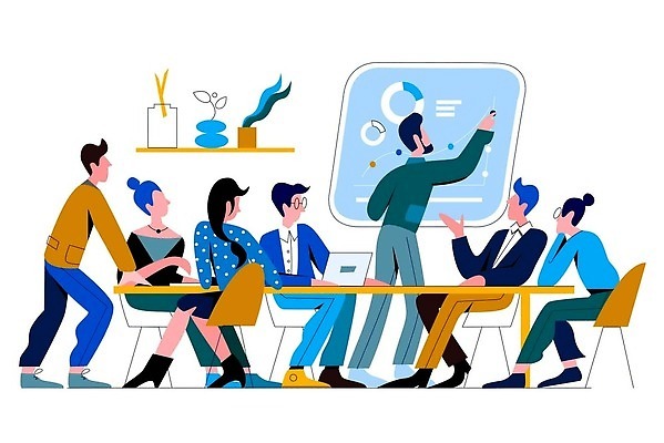 EPS 해외이미지 캐릭터 디자인 선 백그라운드 컨셉 일러스트 회사 비즈니스 탁자 회의 설계 직장 실내 미술 설명 사람 그래픽 사무실 우주 방 업무 발표 그룹 작업실 플랫 계획 대표 토론 만화 종업원 동료 심플 장면 경영 고립 마케팅 프로젝트 벡터 브레인스토밍 해외202309 해외일러스트 일러캐릭터 직업 가구 관계 모션 문화예술 내부 작업 파일형식